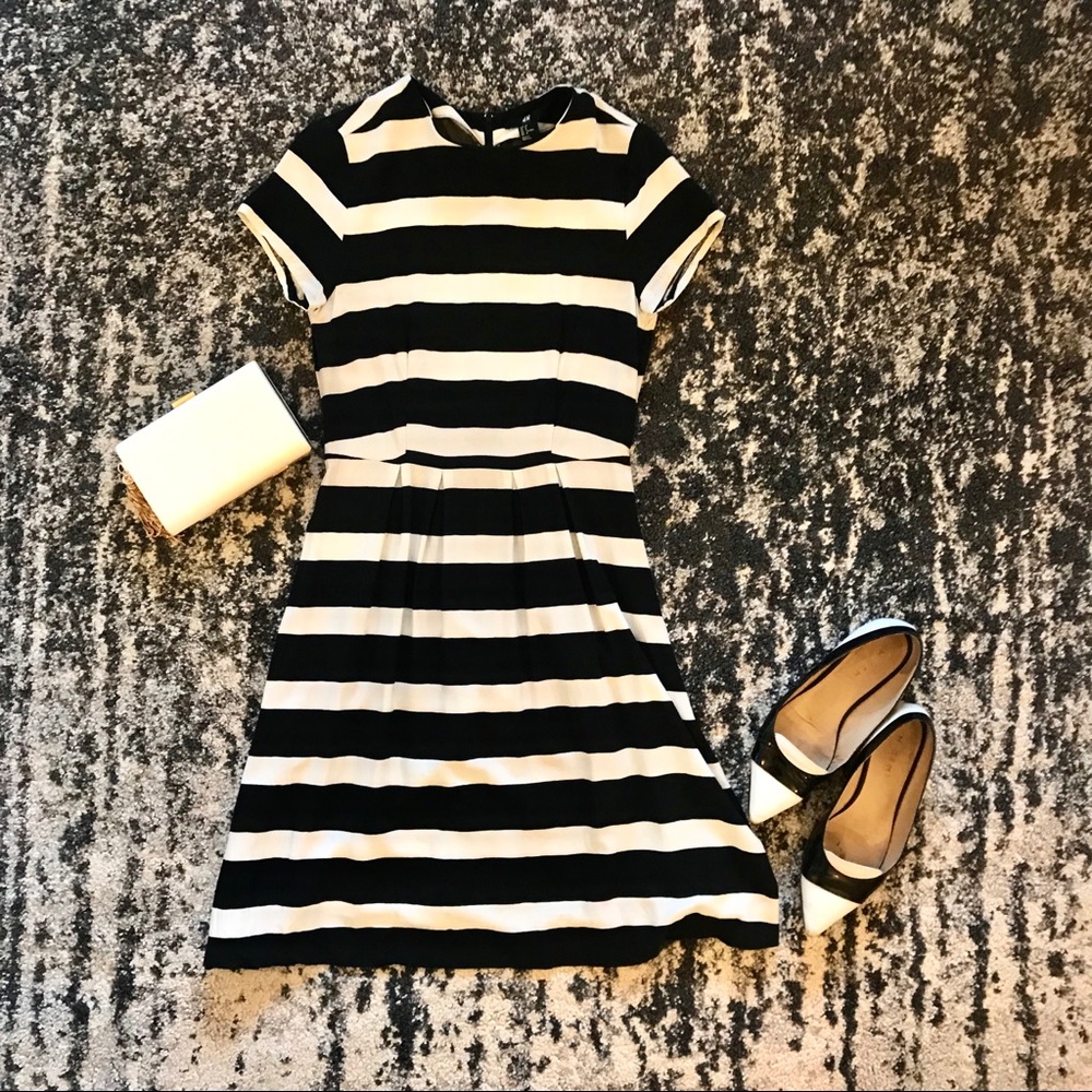 H&M Striped Fit & Flare Midi Dress